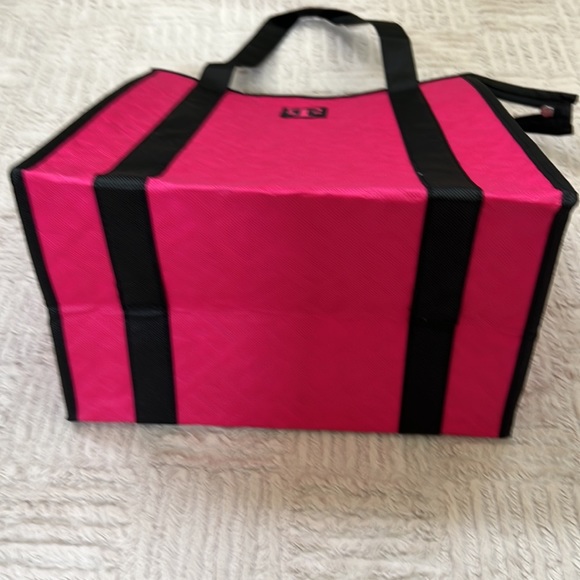 New reusable insulated shopping tote bag with zipper closure pink & black - Picture 14 of 16